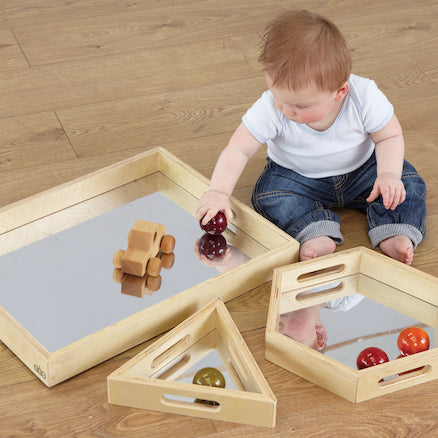 Ensemble de plateaux sensoriels en bois avec miroirs (4 pcs)