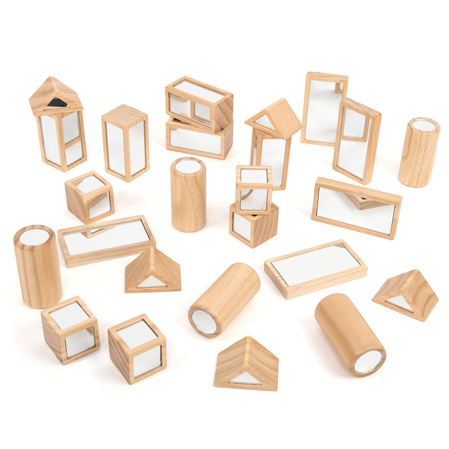 Set of 25 wooden blocks and mirrors