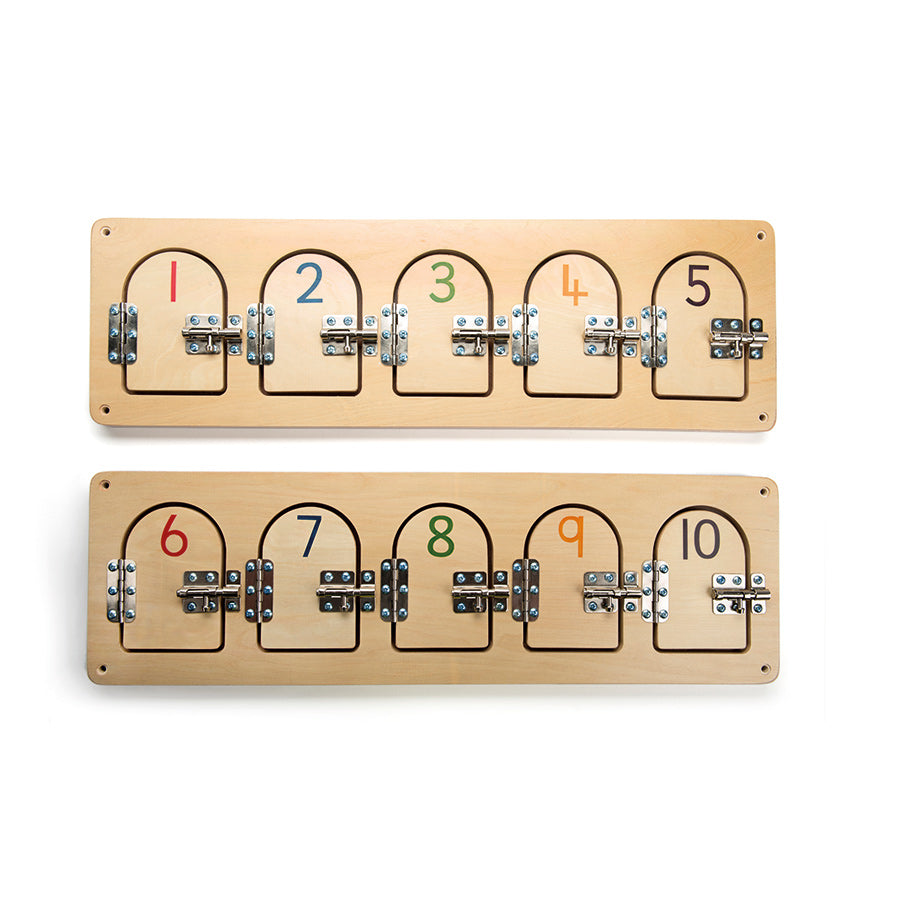 Wooden door panels with latches
