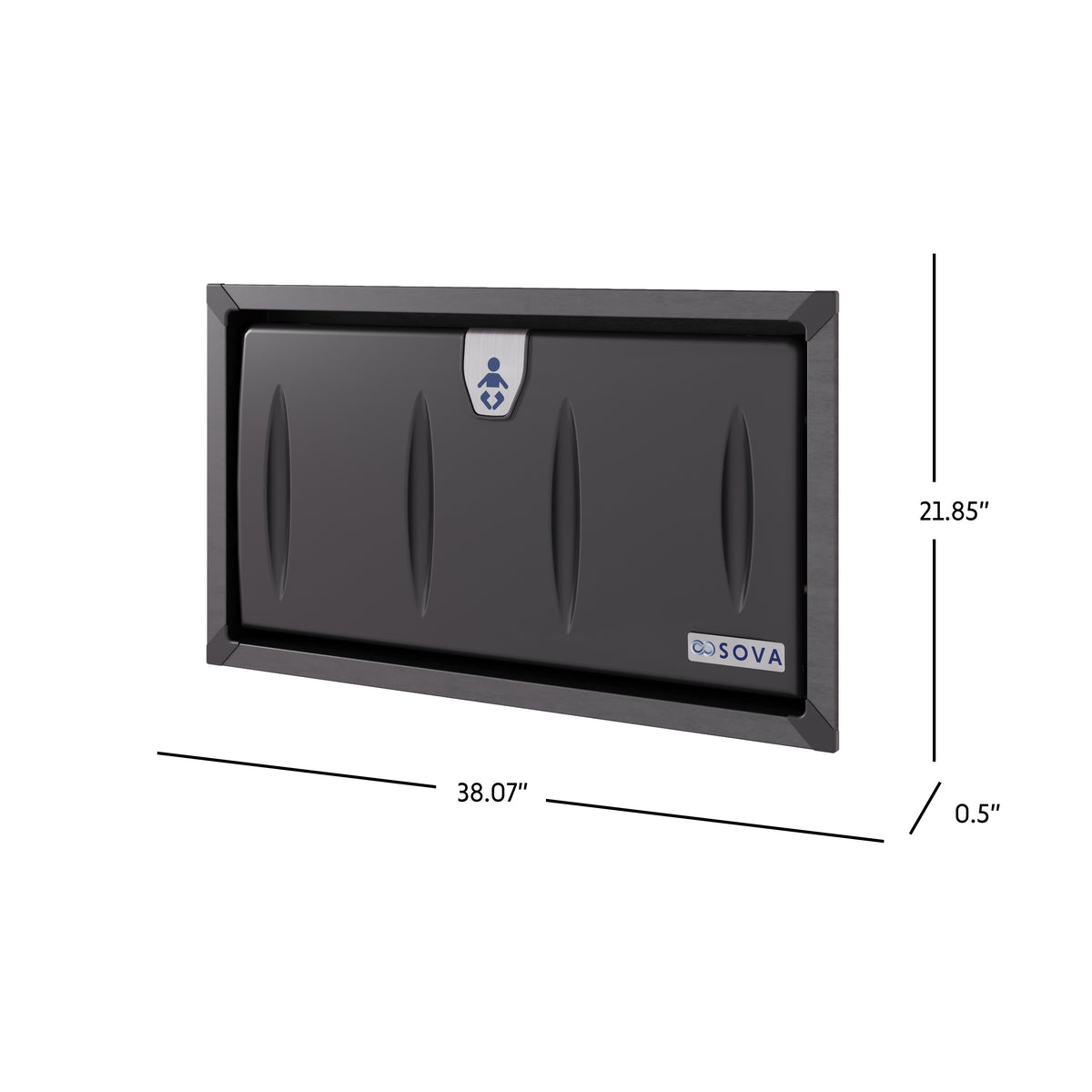 Table à langer murale encastrée Origin noir et inox noir fermée avec dimensions en pouces