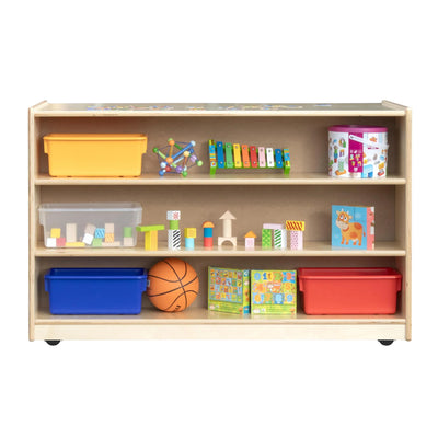 Meuble de rangement 2 faces avec cases et roulettes