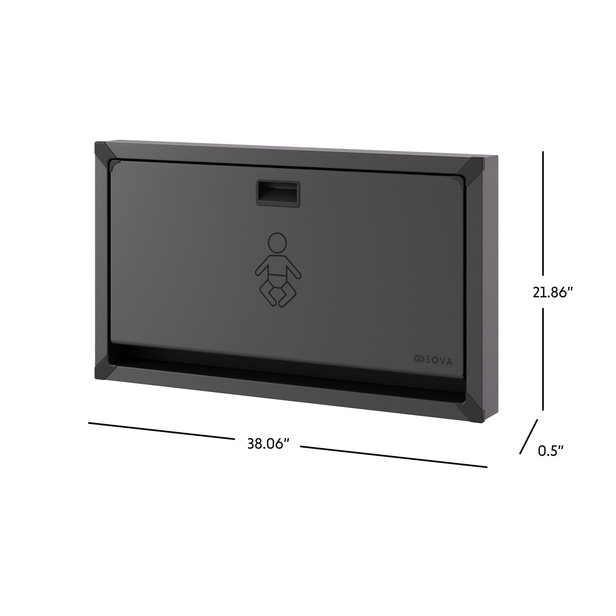 Table à langer murale Vantage en inox noir encastrée fermée avec dimensions en pouces