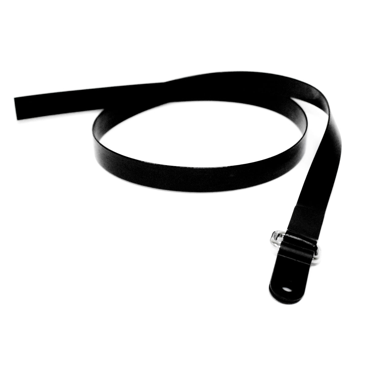Courroie de sécurité de rechange noire pour table à langer Span, vue de trois quarts sur fond blanc