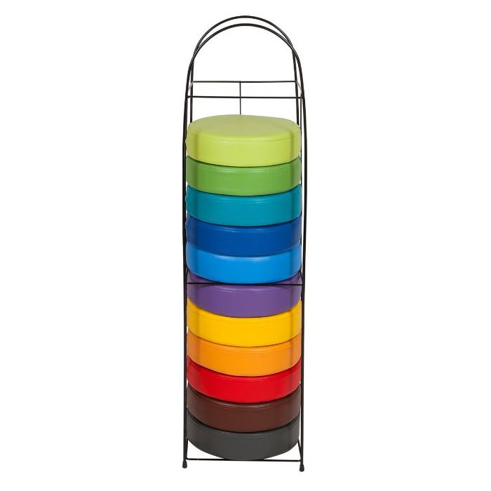 Ensemble de 12 coussins de place arc-en-ciel avec rack de rangement
