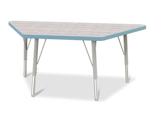 Table scolaire trapèze - modèle économique 30" x 60" Bleu pâle et Bois gris
