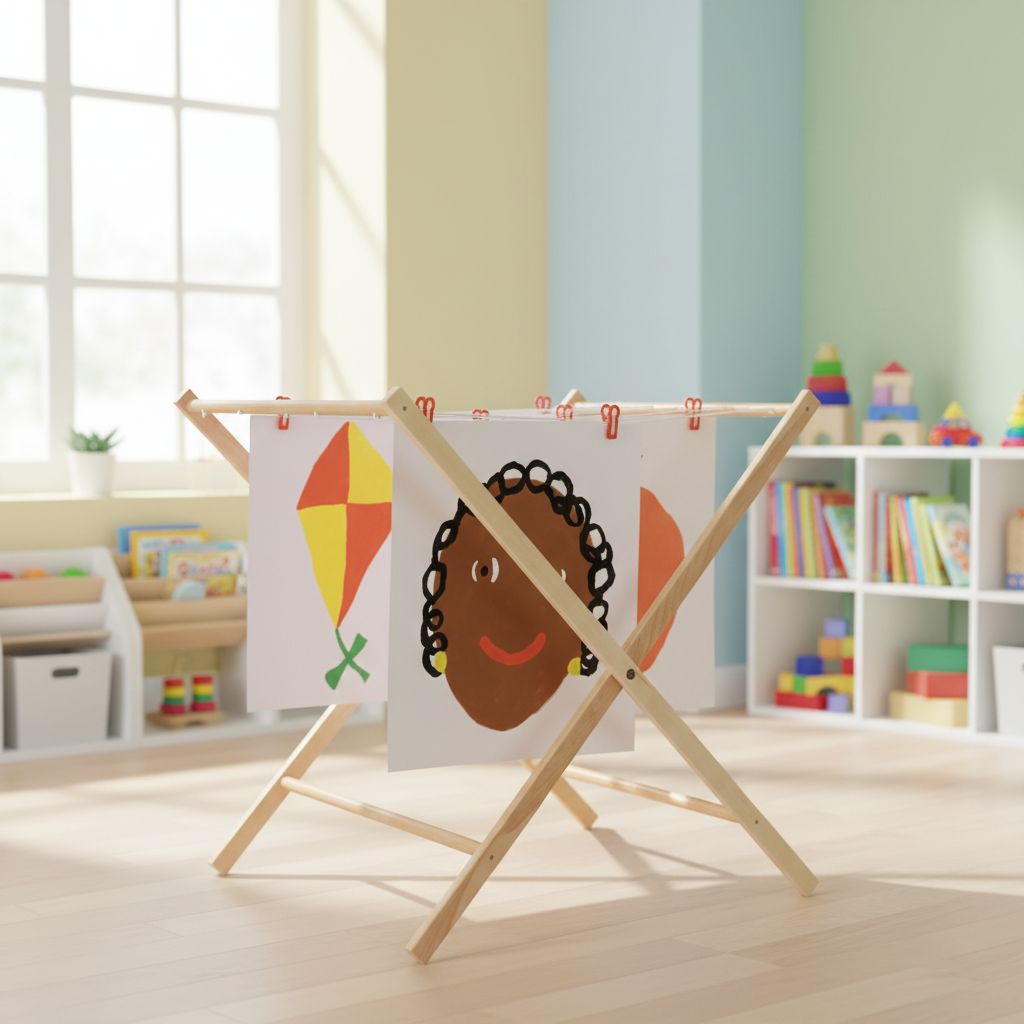 Foldable art drying rack made of maple wood