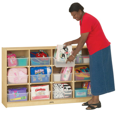 Mobile storage cabinet with 12 transparent bins