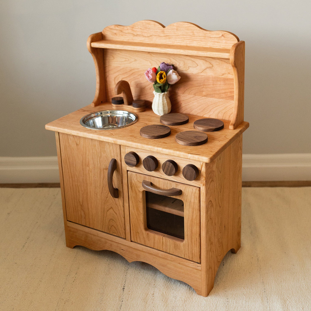 Cuisinette en bois massif de merisier pour jeu symbolique – photo 1