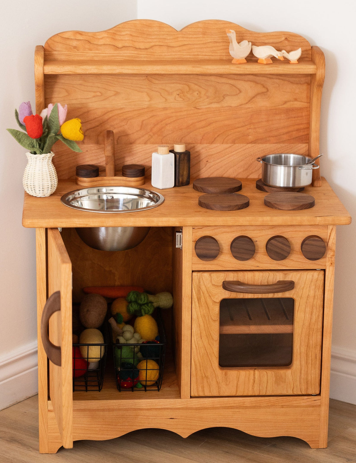 Cuisinette en bois massif de merisier pour jeu symbolique – photo 5