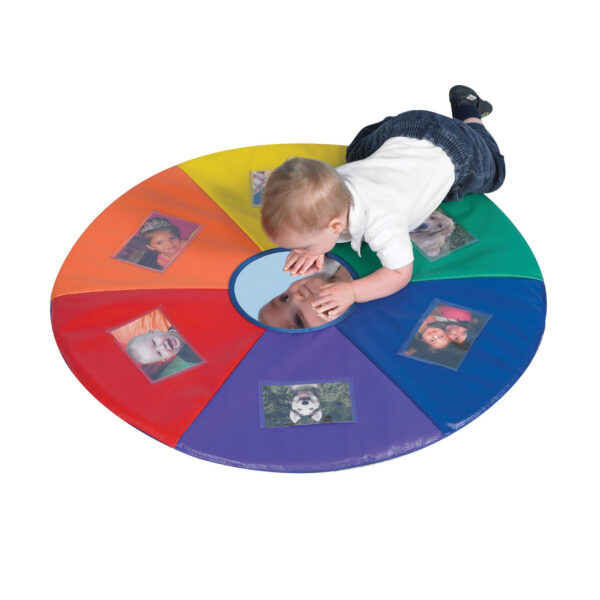 Tapis rond pour poupons avec miroir et pochettes photo en similicuir, 36 po