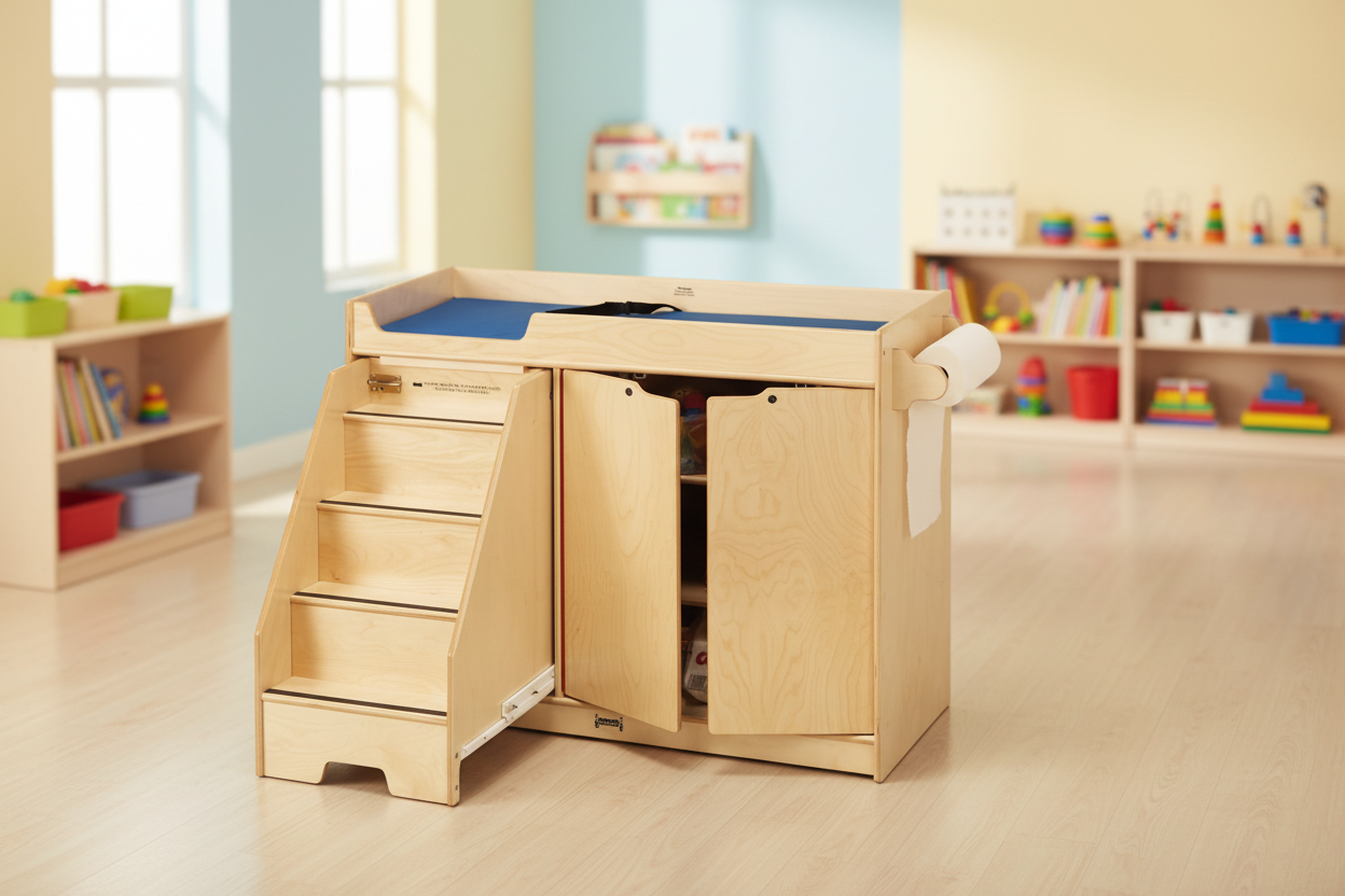 Changing table with retractable stairs