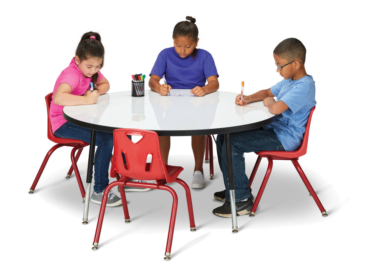 Table scolaire ronde à hauteur ajustable | Effaçable à sec | 48"