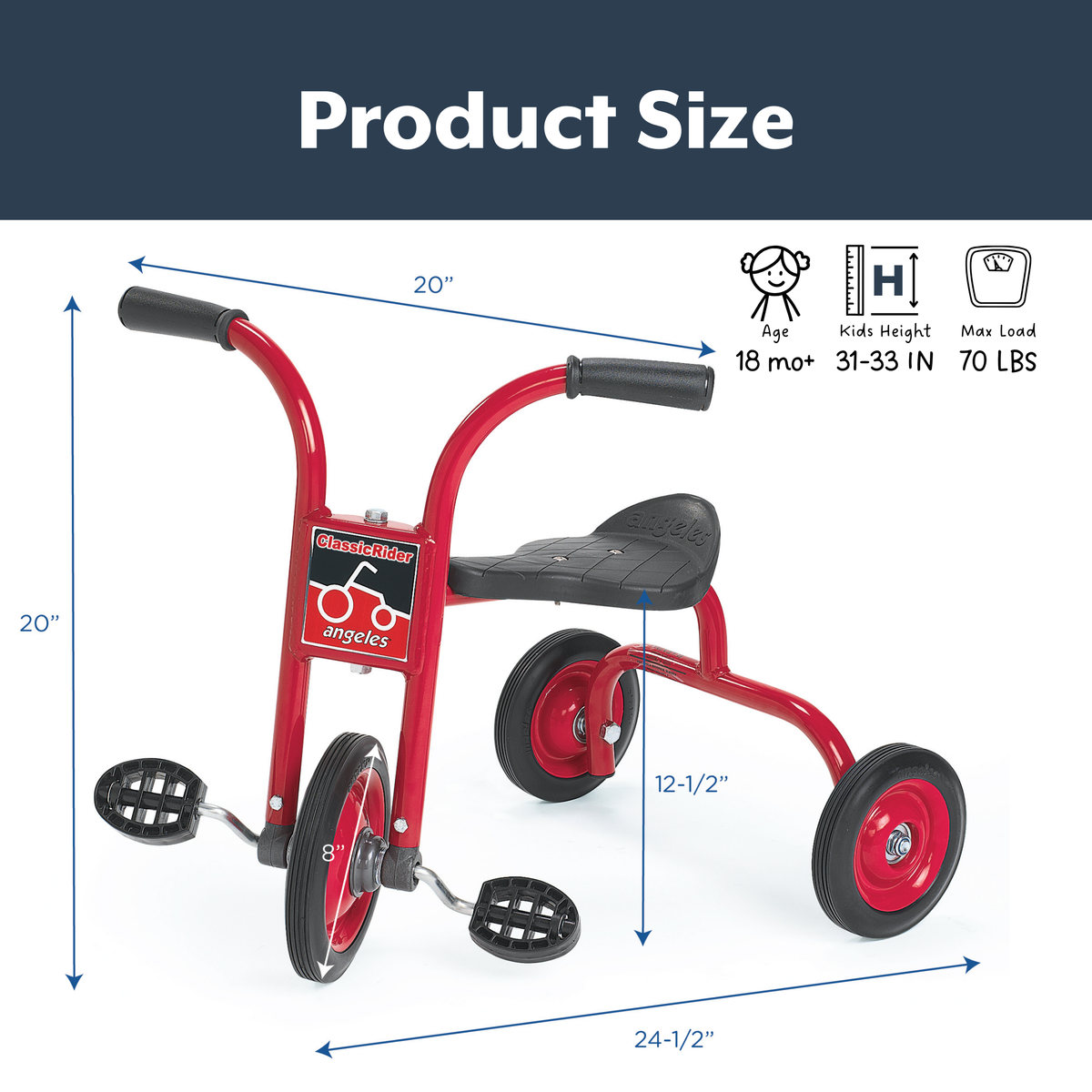 Tricycle Pedal Pusher 8 po ClassicRider Children's Factory