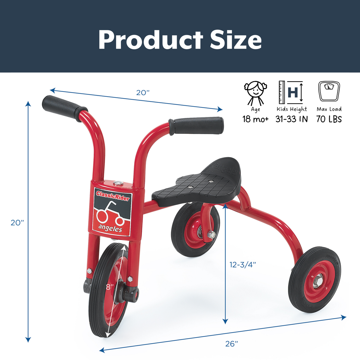 Tricycle-poussette roue de 8 po ClassicRider Children's Factory