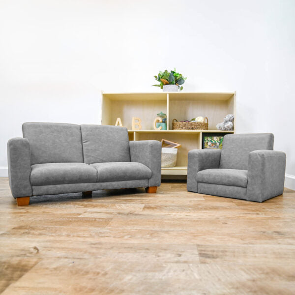 Ensemble chaise et sofa As We Grow cuir gris pieds noyer Children's Factory