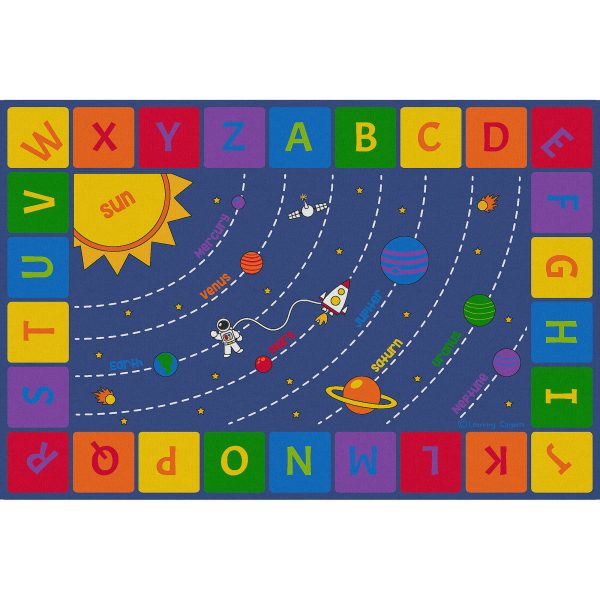 Tapis éducatif système solaire avec bordure alphabet en polyamide, 6 x 9 pi