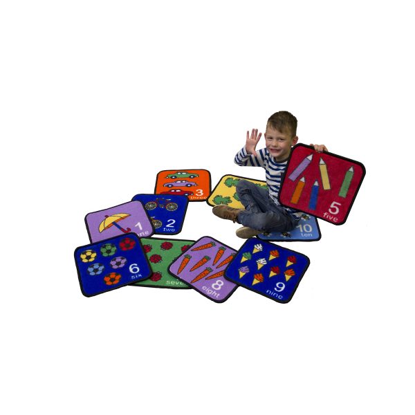 Tapis carrés d'assise illustrés pour compter en polyamide, ensemble de 10