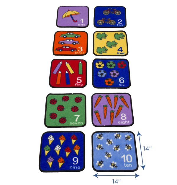 Tapis carrés d'assise illustrés pour compter en polyamide, ensemble de 10