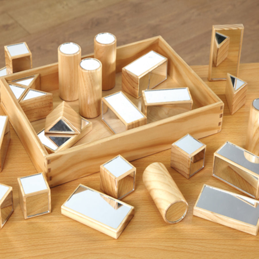 Ensemble de 25 blocs en bois et miroirs