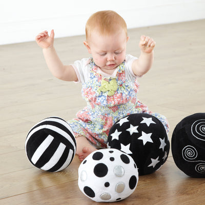 Black and White Patterned Soft Ball Set (4 pcs)