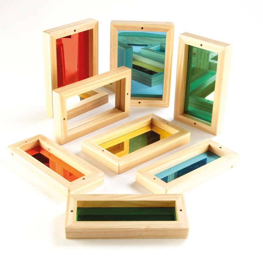 Ensemble de miroirs colorés encadrés en bois (8 pcs)