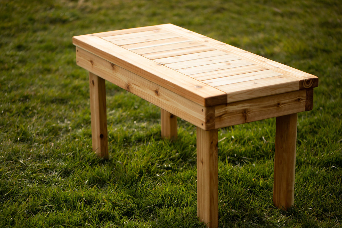 Outdoor play side table by Noble Wooden Toys for pretend play, 44 in.