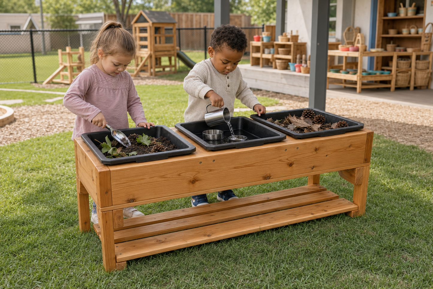 Three Compartment Outdoor Sensory Table for Daycare