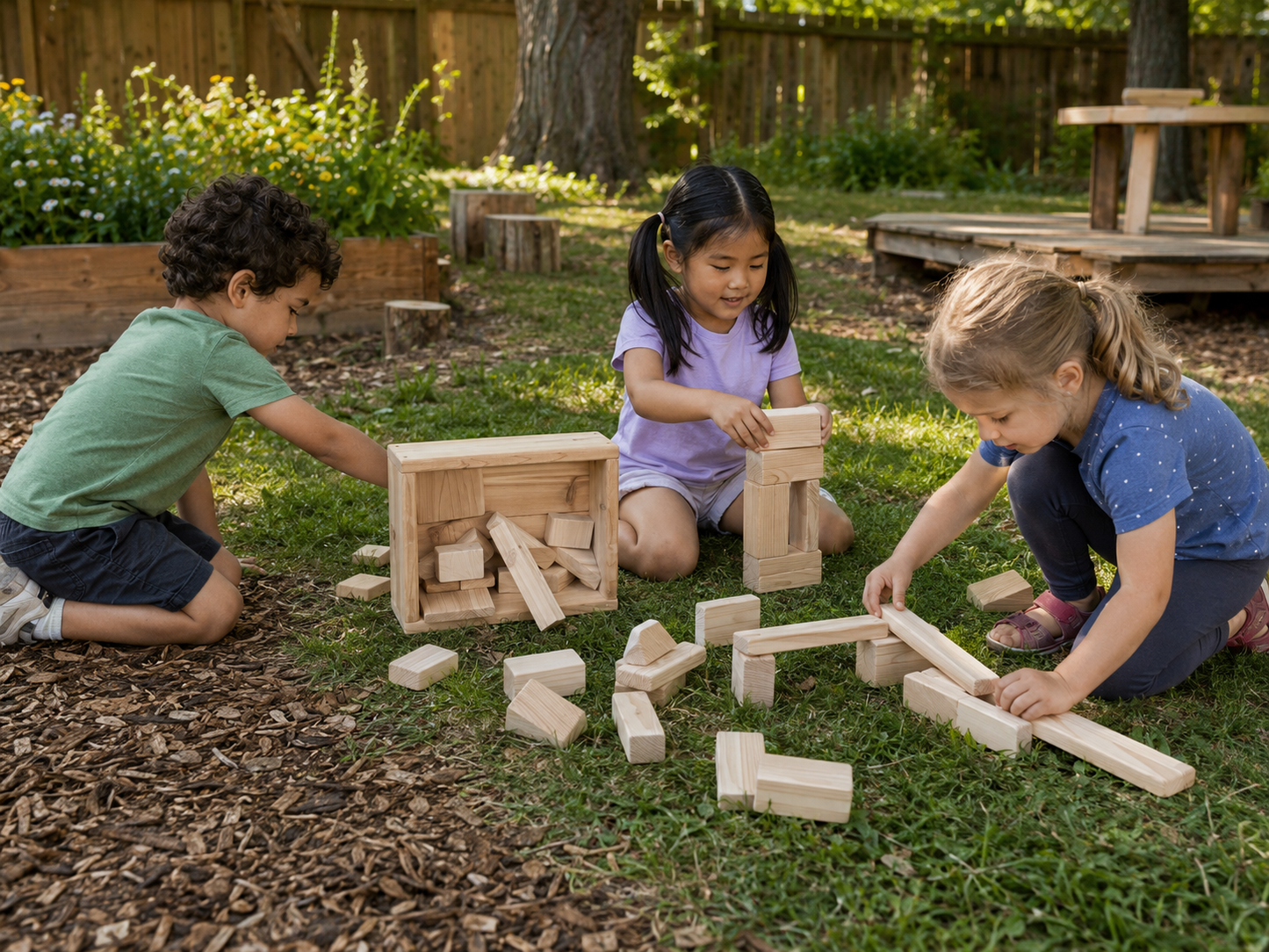 Boîte de rangement & blocs en bois