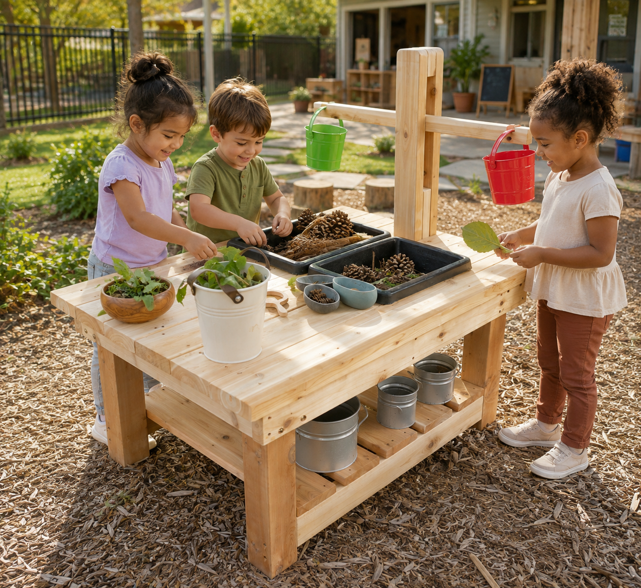 Table d'Extérieur Polyvalente avec Éviers et Balance en Bois