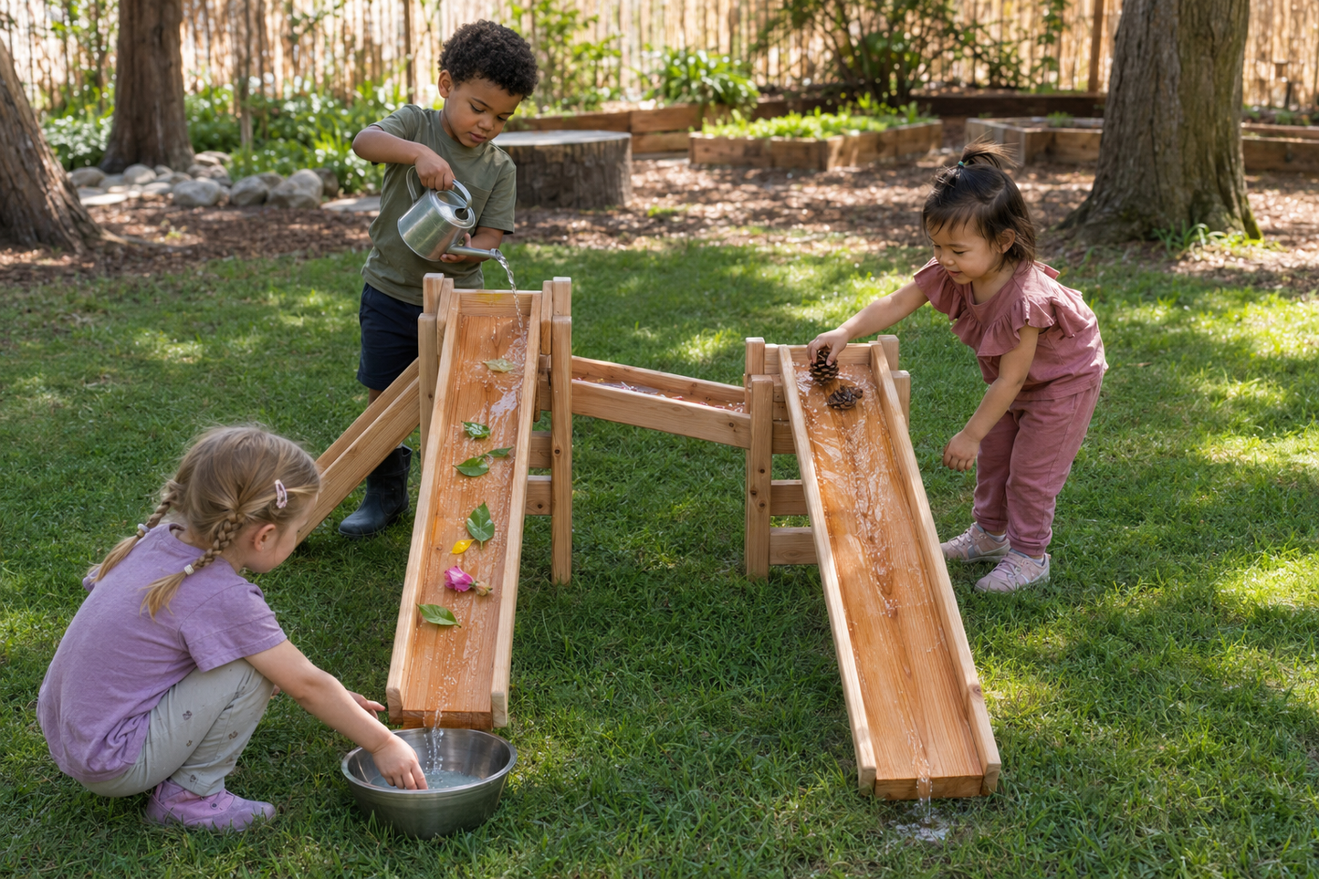 Système de canaux en bois – Jeu d’eau éducatif et sensoriel