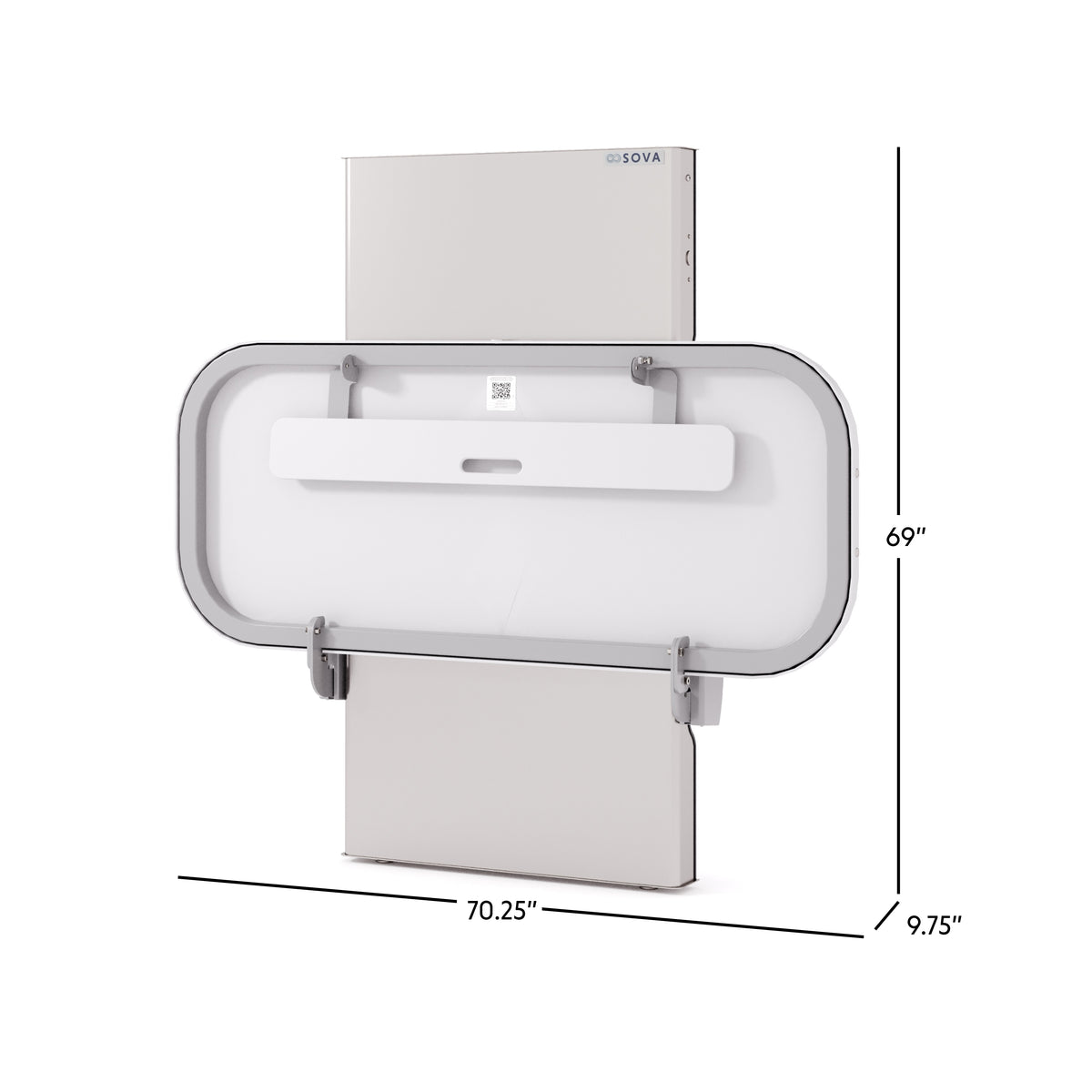 Table à langer universelle Ascent 70 po en inox fermée avec dimensions en pouces