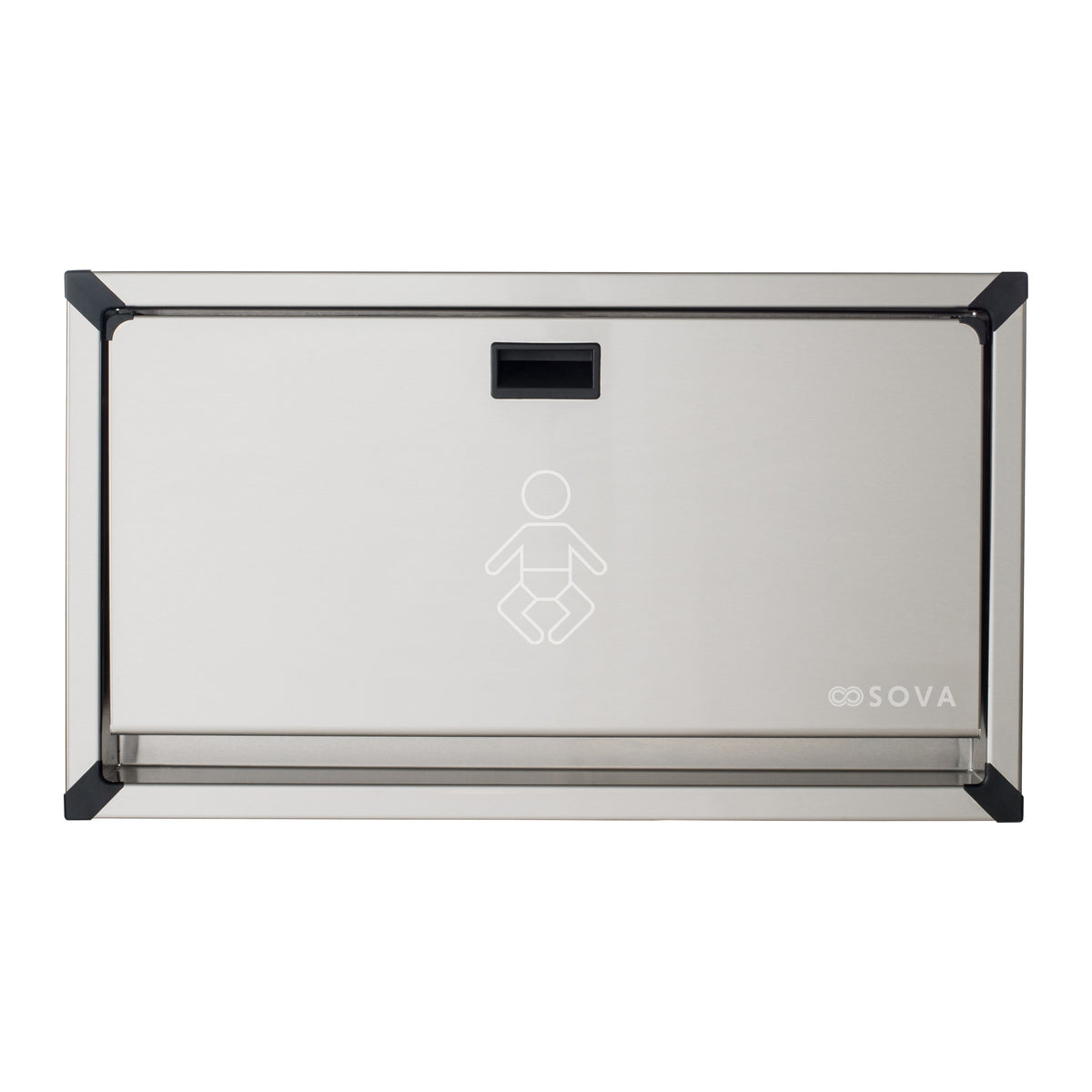 Table à langer murale Vantage en inox fermée, vue de face sur fond blanc