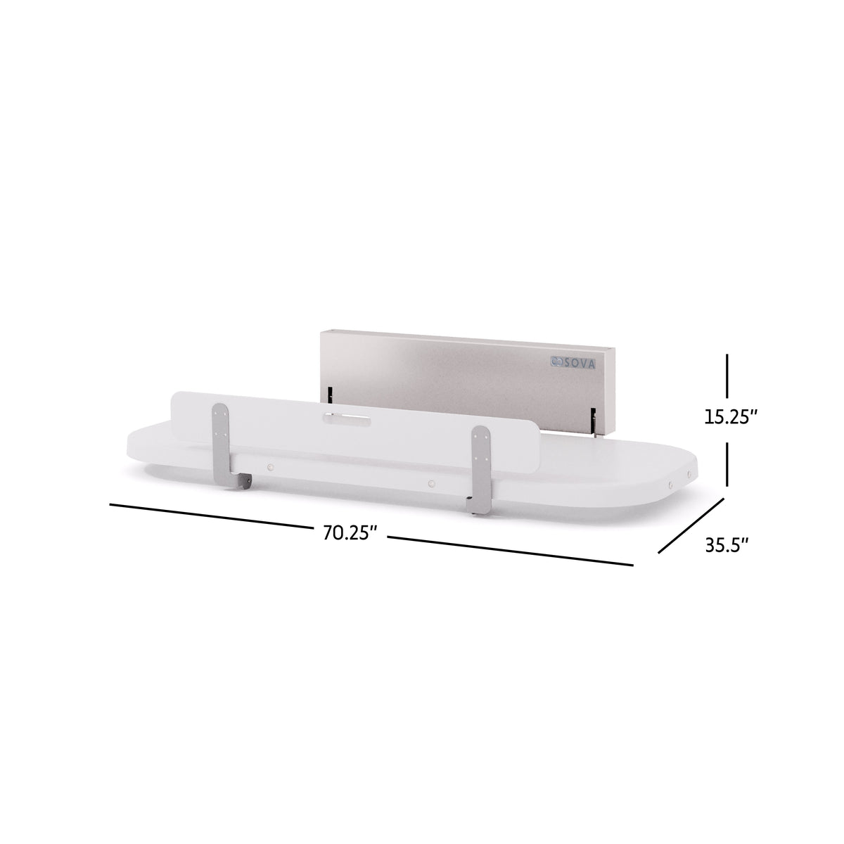 Table à langer murale pour adultes Attend 70 po en inox ouverte avec dimensions en pouces