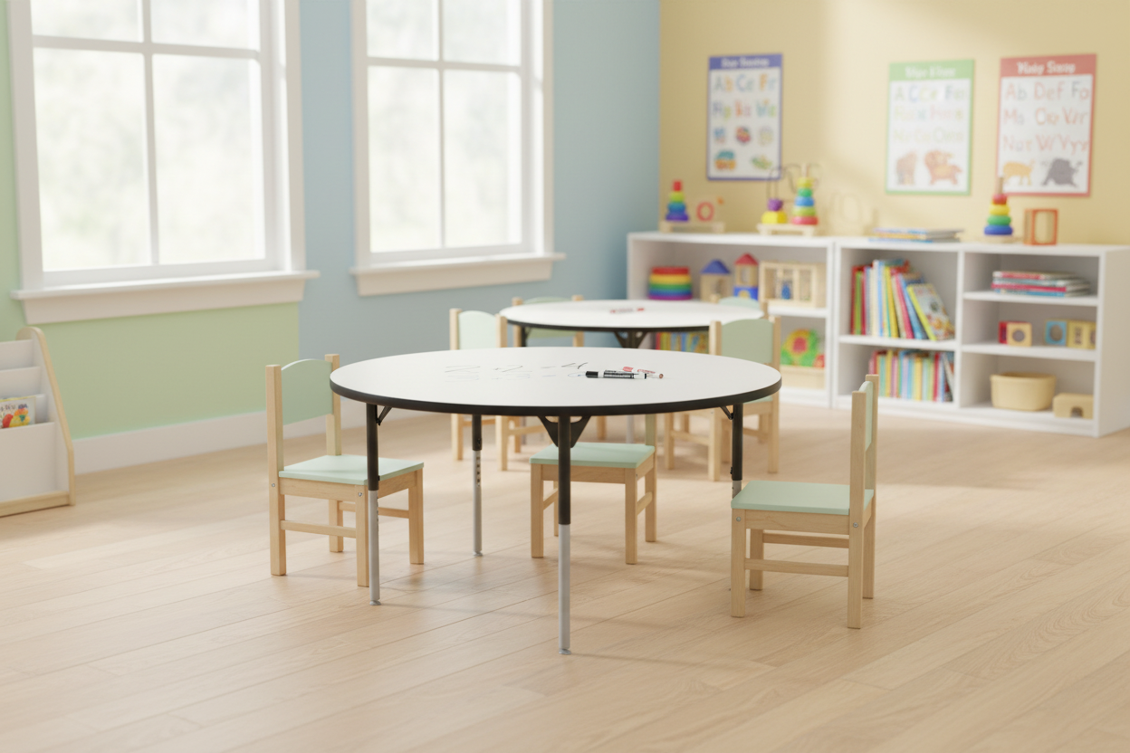 Table ronde hauteur ajustable – Tableau blanc  | MityBilt