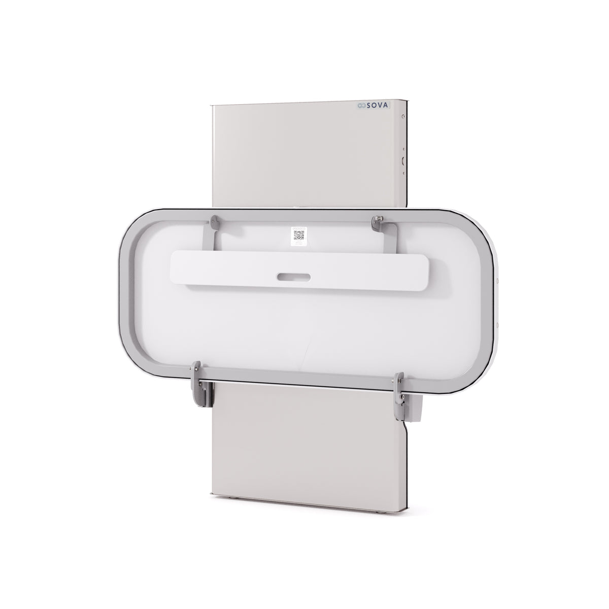 Table à langer universelle Ascent 70 po en inox fermée, vue de trois quarts sur fond blanc