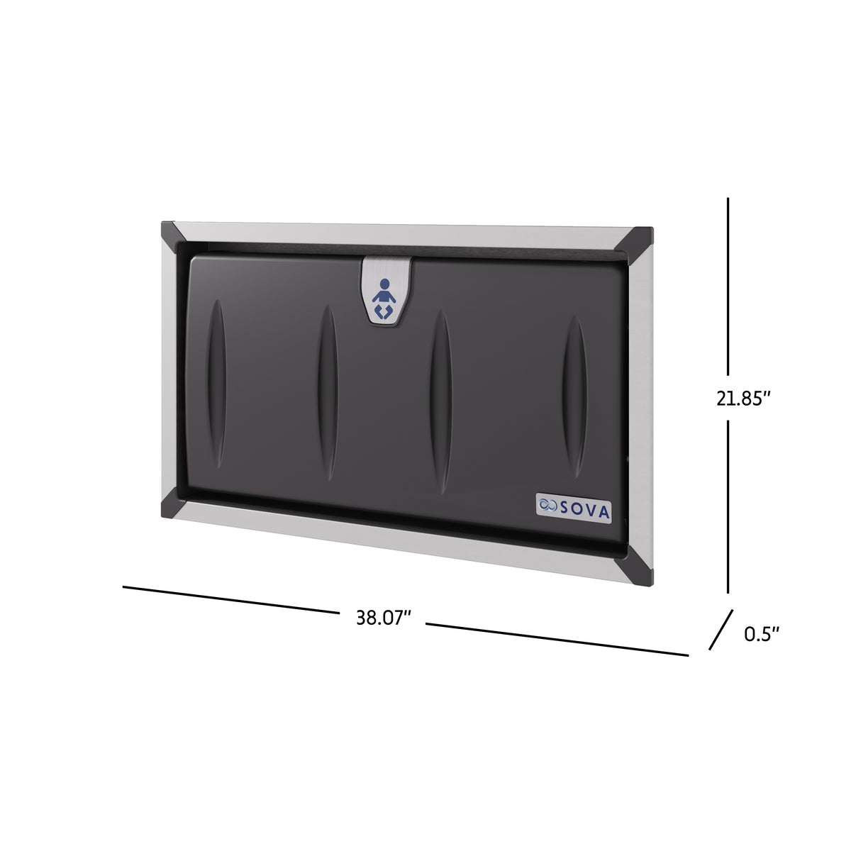 Table à langer murale encastrée Origin noir et inox fermée avec dimensions en pouces