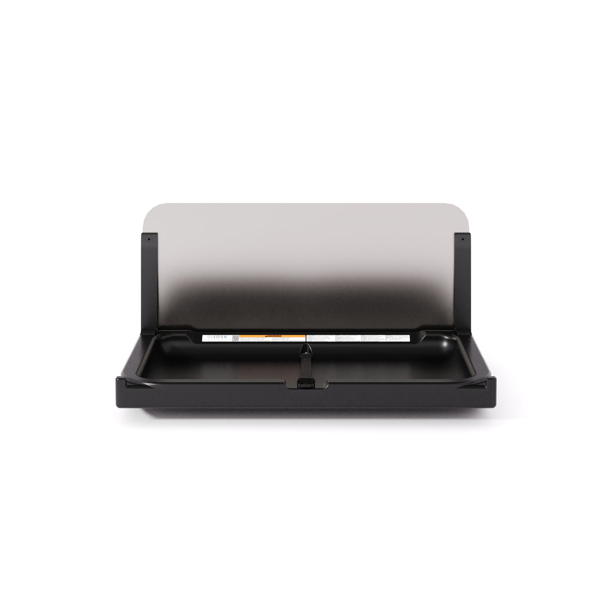 Table à langer murale Element XB avec dosseret inox noire ouverte, vue de face