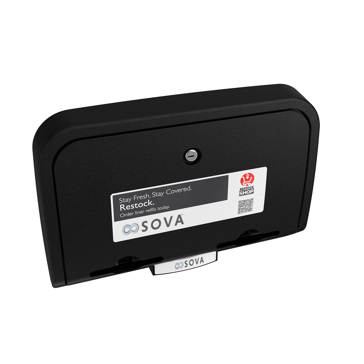 Distributeur de protège-tables Element noir, vue rapprochée de trois quarts