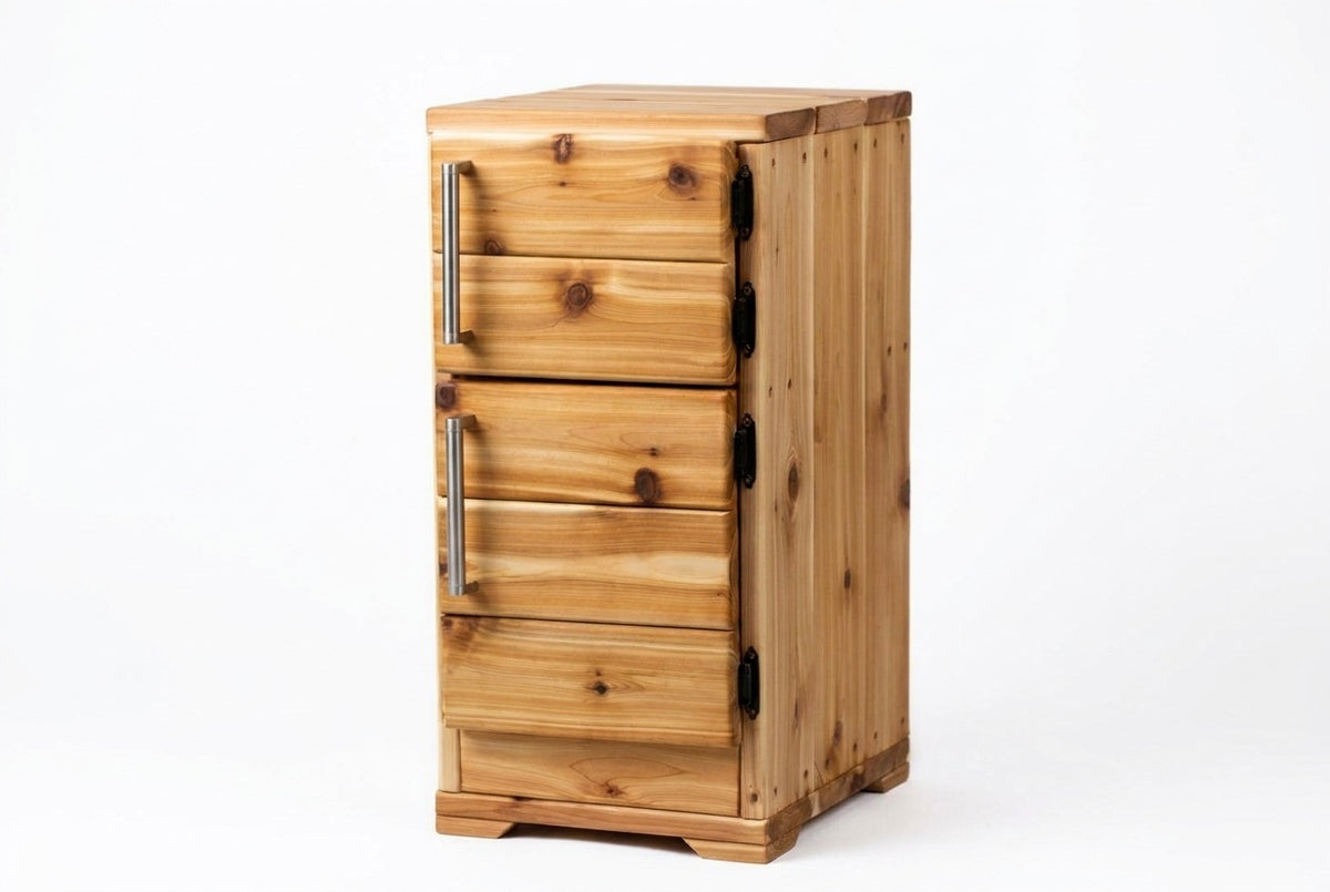 Mini réfrigérateur extérieur en cèdre Noble Wooden Toys pour jeu symbolique, avec congélateur