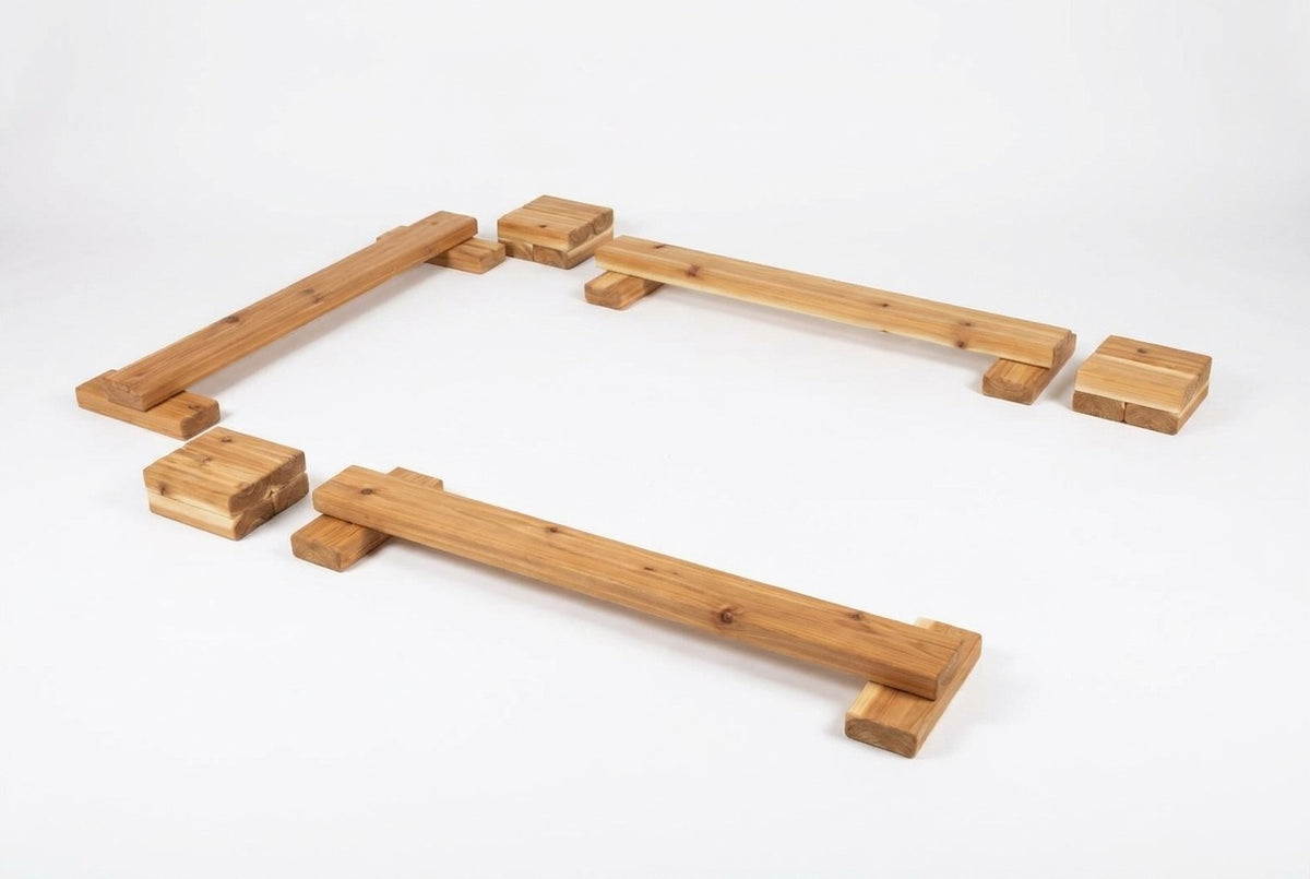Poutres d'équilibre et pierres de gué extérieures en cèdre Noble Wooden Toys, ensemble de 3 poutres et 4 pierres