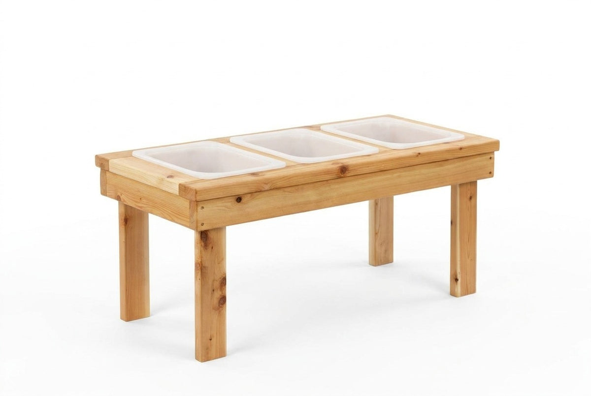 Table sensorielle intérieure et extérieure à 3 bacs en cèdre Noble Wooden Toys, 45,5 po