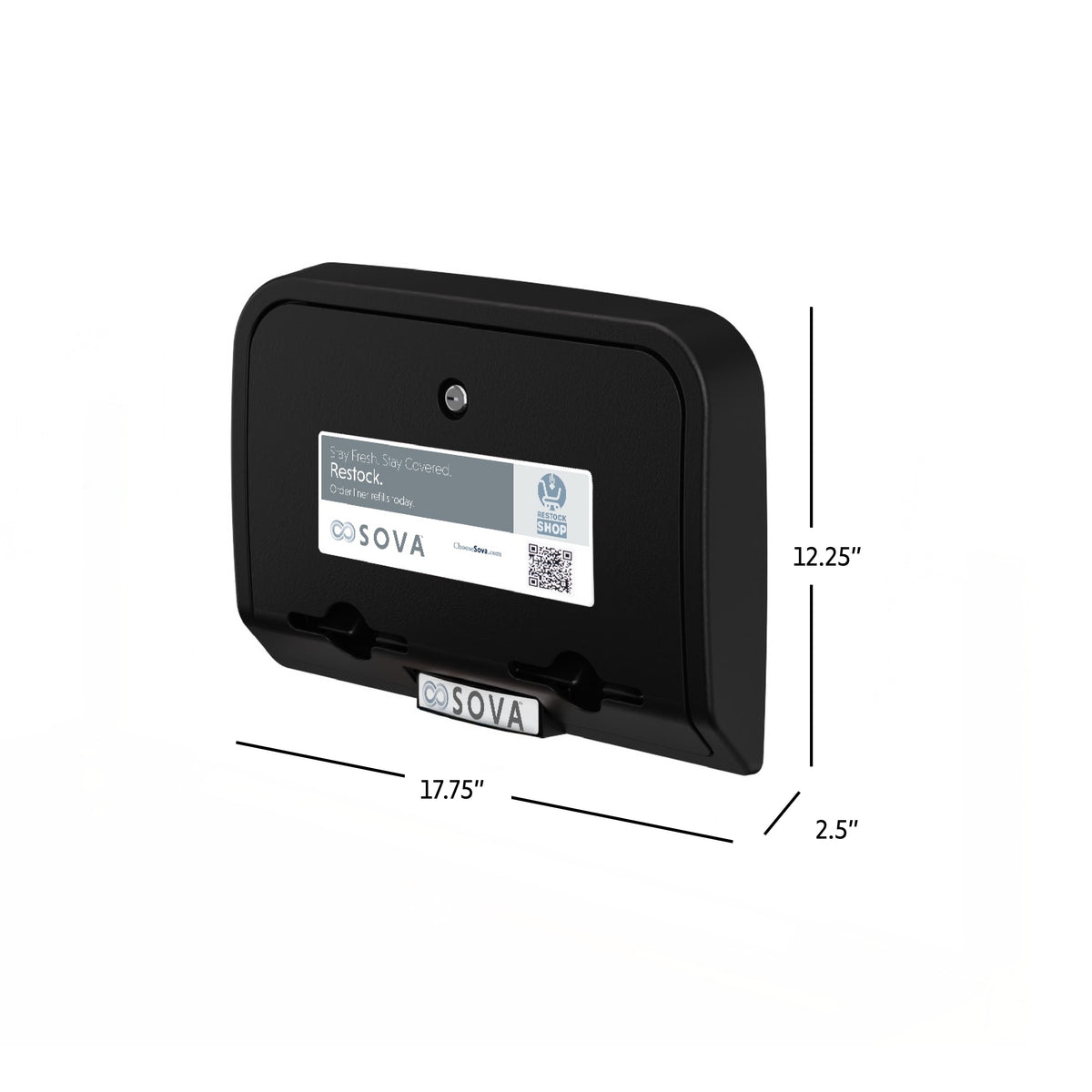 Distributeur de protège-tables Element noir avec dimensions en pouces
