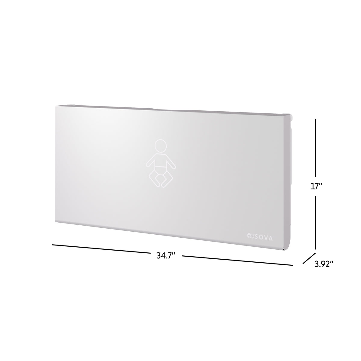 Table à langer murale Aura en inox fermée avec dimensions en pouces