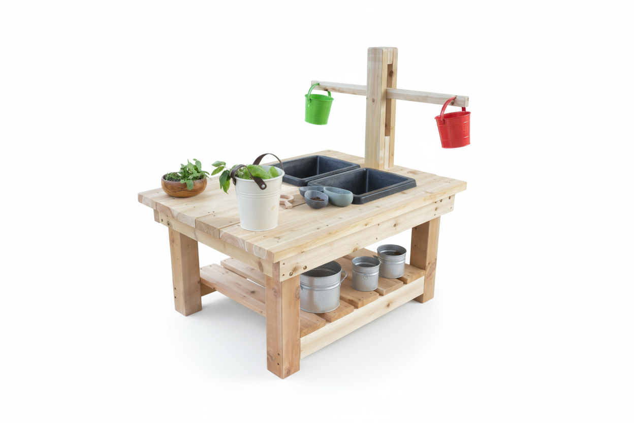 Table d'Extérieur Polyvalente avec Éviers et Balance en Bois