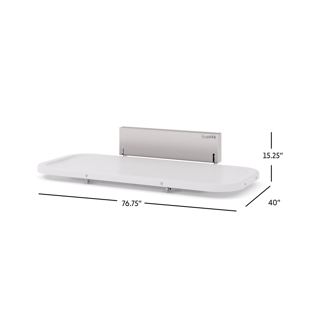Table à langer murale pour adultes Attend 76 po en inox ouverte avec dimensions en pouces