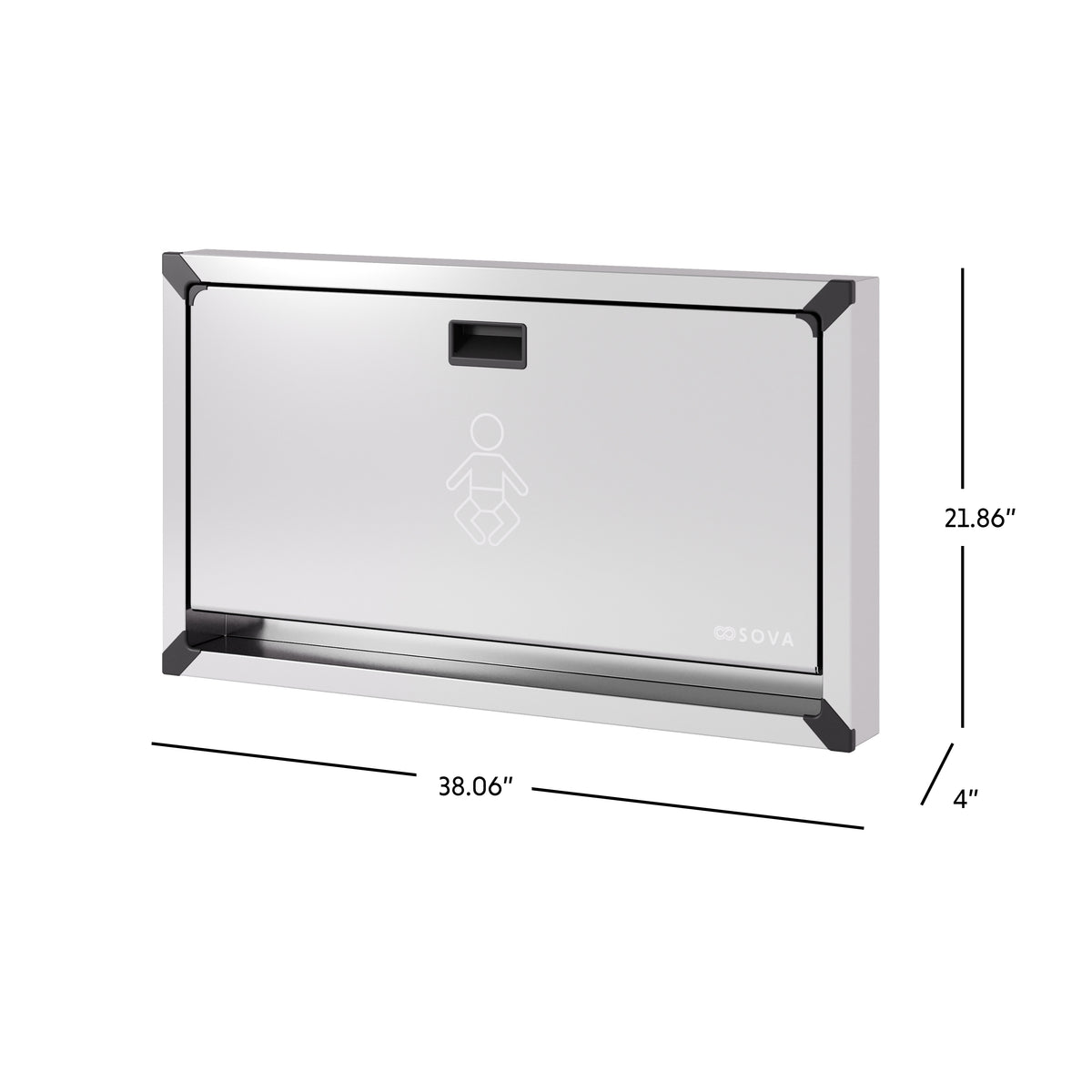 Table à langer murale Vantage en inox en surface fermée avec dimensions en pouces