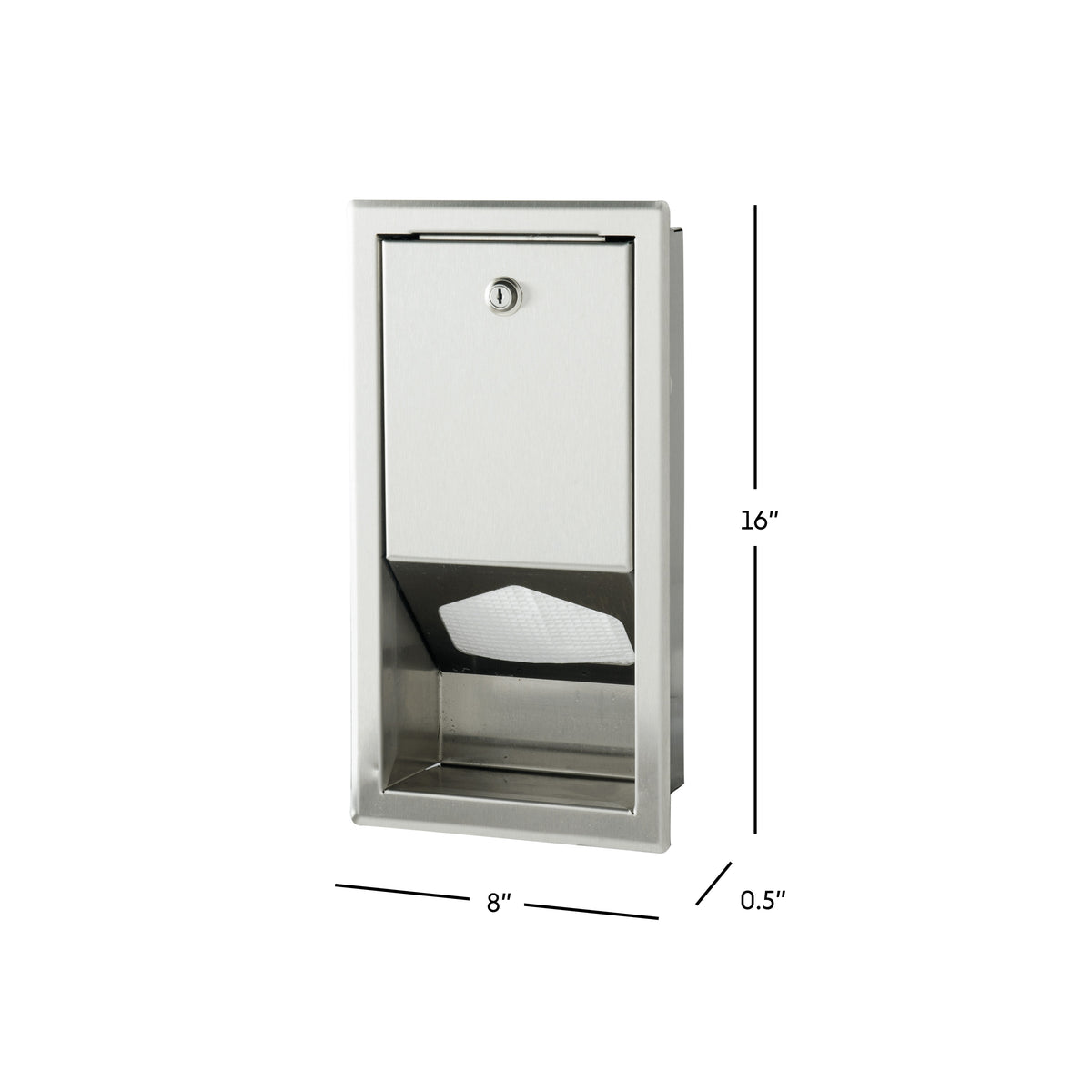Distributeur de protège-tables encastré en inox avec dimensions en pouces