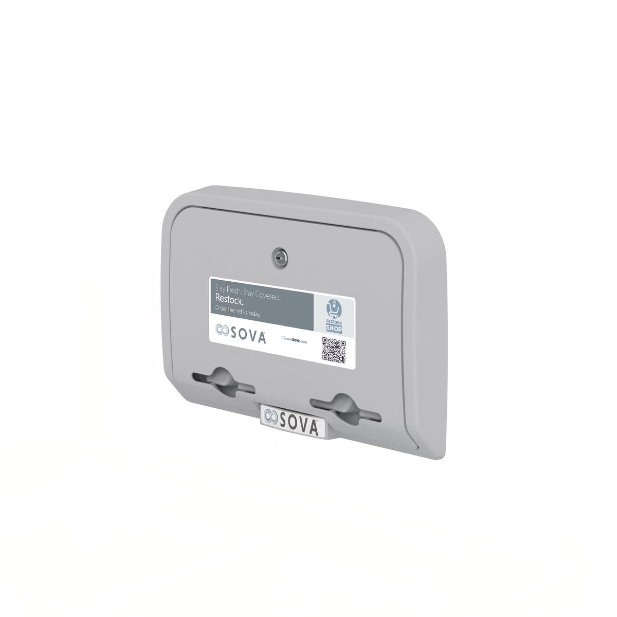 Distributeur de protège-tables Element gris pâle, vue de trois quarts sur fond blanc