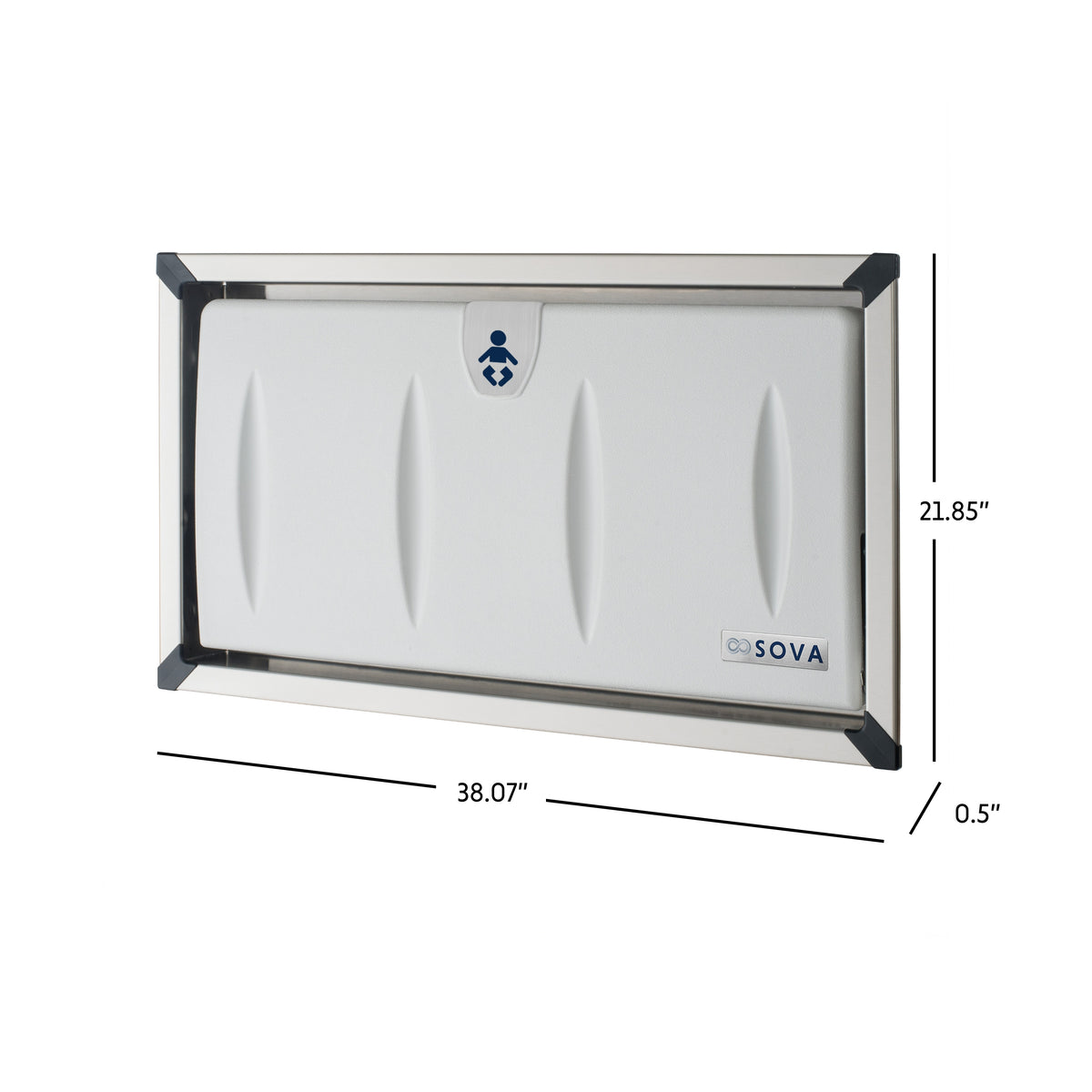 Table à langer murale encastrée Origin inox et gris pâle fermée avec dimensions en pouces