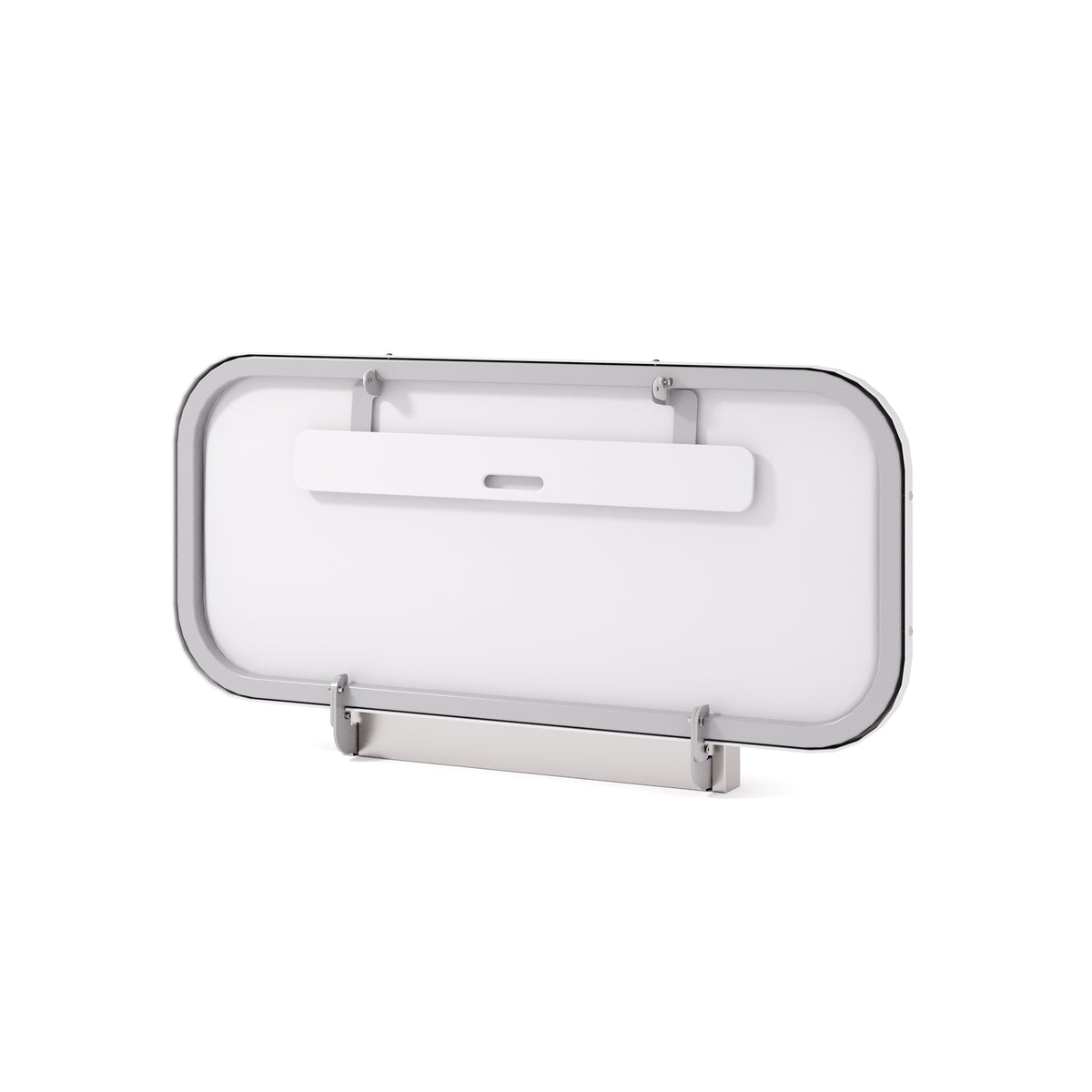 Table à langer murale pour adultes Attend 76 po en inox fermée, vue de trois quarts sur fond blanc